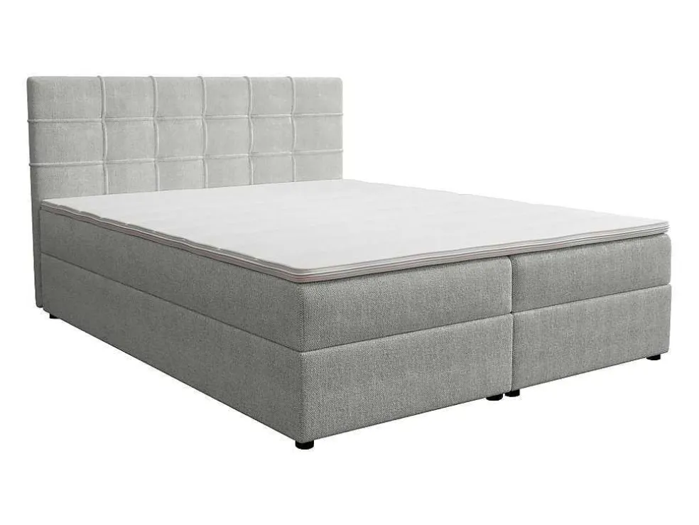 Set Bed Met Hoofdbord Met Capitons + Bedbodem Met Opbergruimte + Matras+ Dekmatras - 160 X 200 Cm - Stof - Lichtgrijs - Kida Van Ysmee