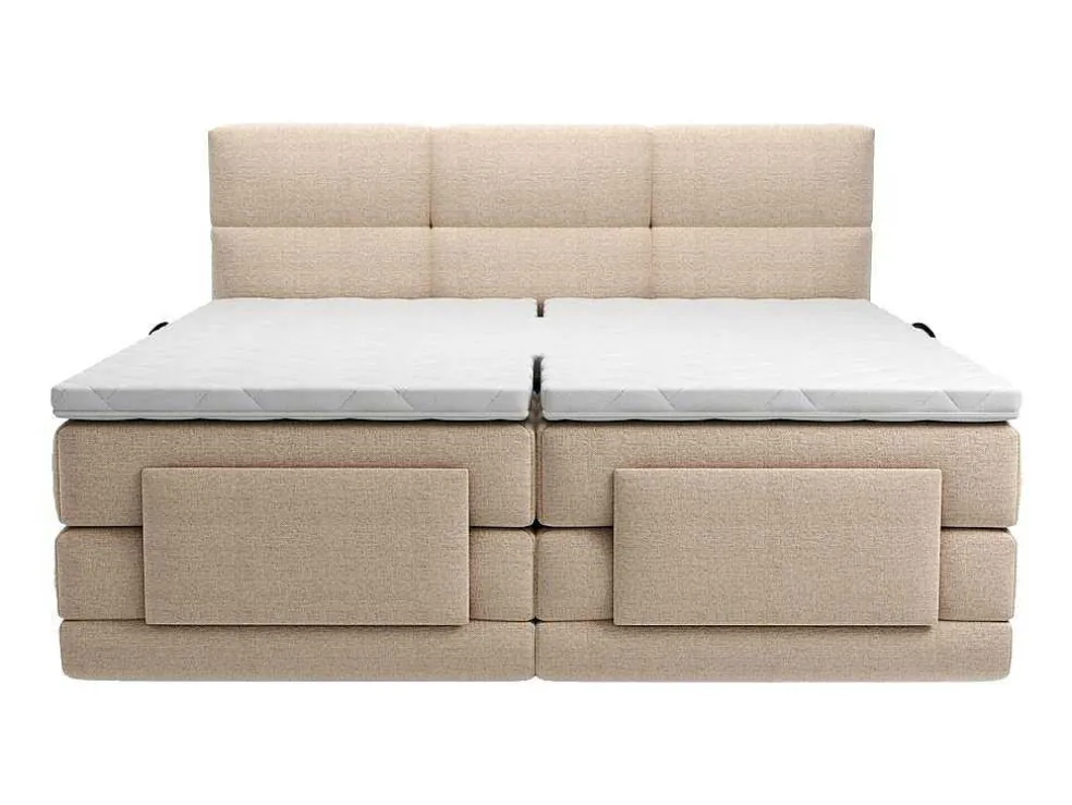 Set Boxspringbed Met Hoofdbord Met Capitons + Elektrische Relaxbedbodems + Matras + Dekmatras - 2 X 80 X 200 Cm - Beige - Lodi Van Palacio