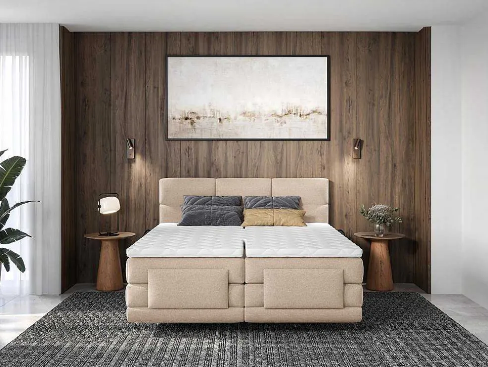 Set Boxspringbed Met Hoofdbord Met Capitons + Elektrische Relaxbedbodems + Matras + Dekmatras - 2 X 90 X 200 Cm - Beige - Lodi Van Palacio