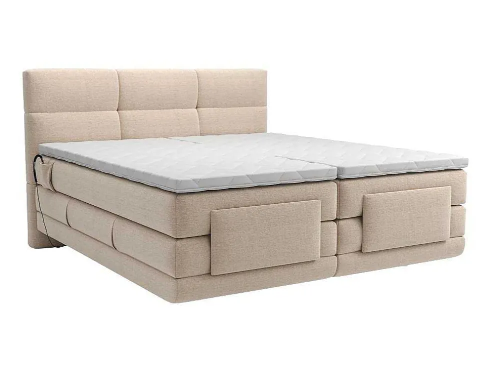 Set Boxspringbed Met Hoofdbord Met Capitons + Elektrische Relaxbedbodems + Matras + Dekmatras - 2 X 90 X 200 Cm - Beige - Lodi Van Palacio