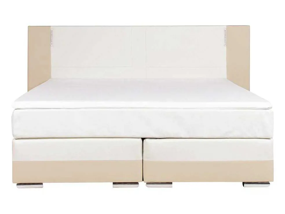 Set Boxspring En Matras Met Hoofdeinde Met Leds + Lattenbodem + Matras + Dekmatras Asti Van Ysmee - 160 X 200 Cm - Kunstleer - Creme Wit