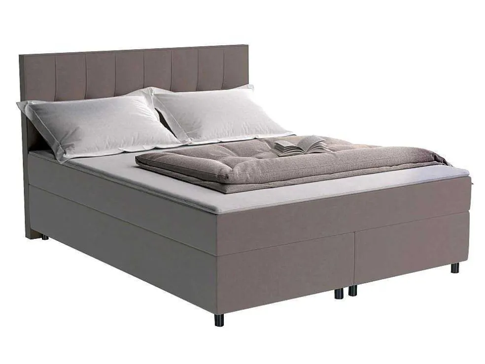 Set Boxspring En Matras Met Hoofdeinde + Lattenbodem + Matras + Dekmatras Siero Van Ysmee - 160 X 200 Cm - Stof - Grijs