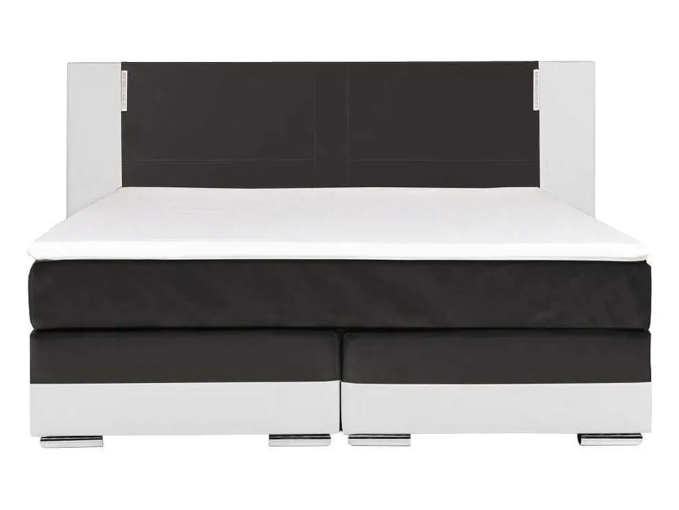 Set Boxspring En Matras Met Hoofdeinde Met Leds + Lattenbodem + Matras + Dekmatras Asti Van Ysmee - 160 X 200 Cm - Kunstleer - Wit En Grijs