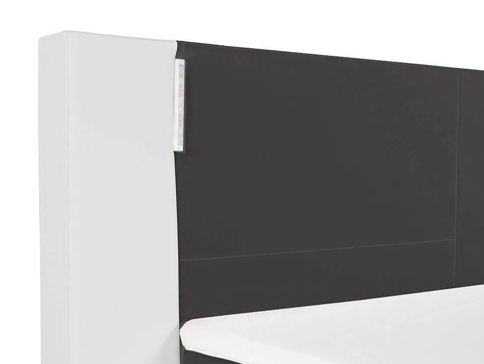 Set Boxspring En Matras Met Hoofdeinde Met Leds + Lattenbodem + Matras + Dekmatras Asti Van Ysmee - 160 X 200 Cm - Kunstleer - Wit En Grijs
