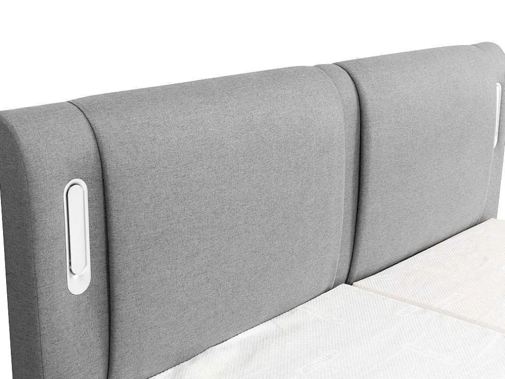 Set Boxspring + Hoofdbord Met Ledlampjes + Elektrische Relaxbedbodems + Matras + Topmatras - 2 X 80 X 200 Cm - Grijze Stof - Astemi Van Palacio