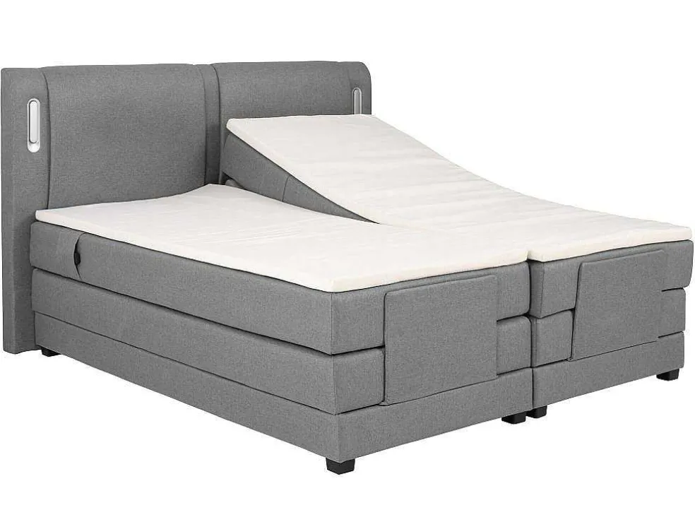 Set Boxspring + Hoofdbord Met Ledlampjes + Elektrische Relaxbedbodems + Matras + Topmatras - 2 X 90 X 200 Cm - Grijze Stof - Astemi Van Palacio