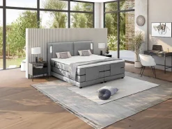 Set Boxspring + Hoofdbord Met Ledlampjes + Elektrische Relaxbedbodems + Matras + Topmatras - 2 X 90 X 200 Cm - Grijze Stof - Astemi Van Palacio