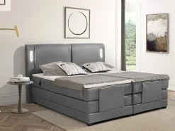 Set Boxspring + Hoofdbord Met Ledlampjes + Elektrische Relaxbedbodems + Matras + Topmatras - 2 X 90 X 200 Cm - Grijze Stof - Astemi Van Palacio