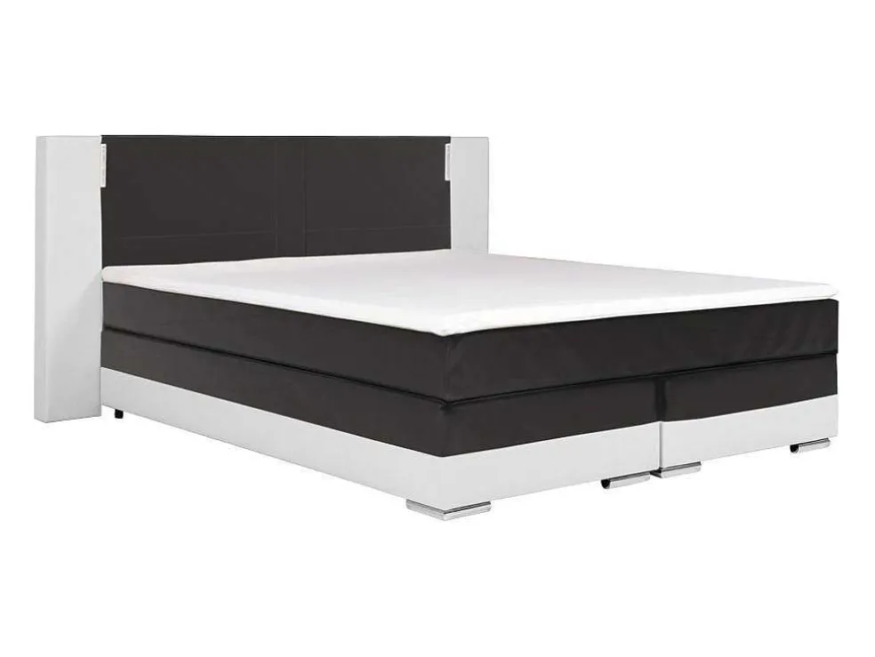 Set Boxspring Hoofdbord Met Led-Verlichting + Bedbodems + Matras + Topmatras Asti Van Ysmee - 180 X 200 Cm - Kunstleer - Wit En Grijs