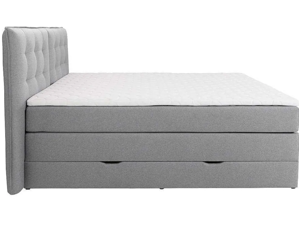 Set Boxspring Met Hoofdbord + Bedbodems Met Opbergruimte + Matras + Dekmatras - 160 X 200 Cm - Lichtgrijze Stof - Perama Van Palacio