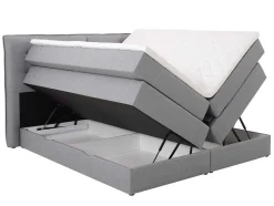 Set Boxspring Met Hoofdbord + Bedbodems Met Opbergruimte + Matras + Dekmatras - 180 X 200 Cm - Lichtgrijze Stof - Perama Van Palacio
