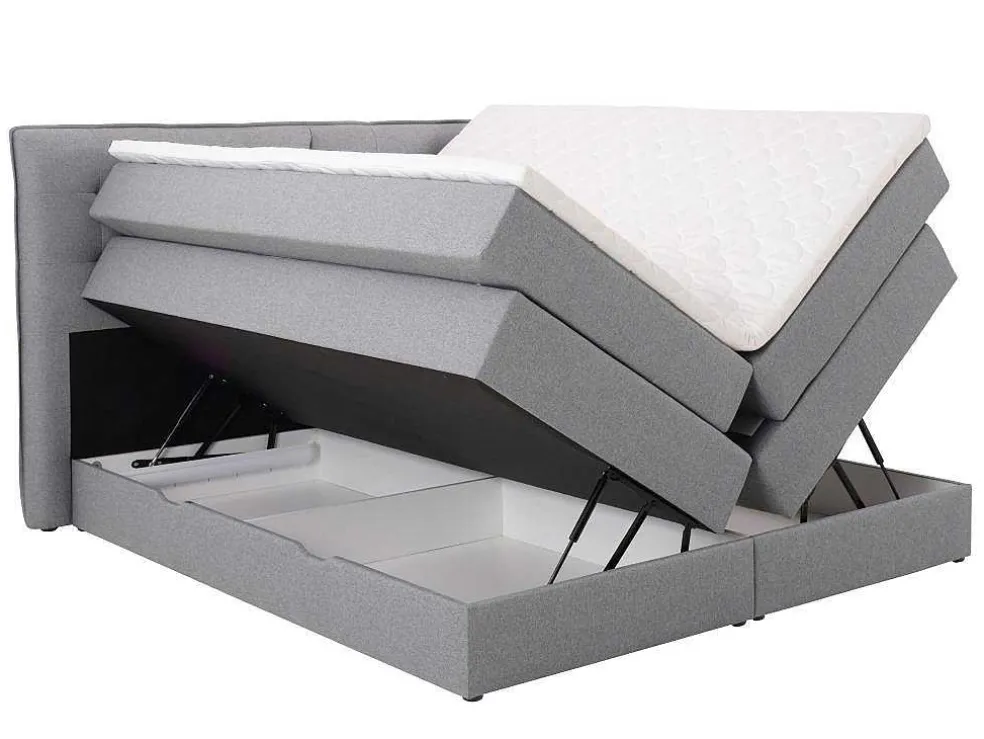 Set Boxspring Met Hoofdbord + Bedbodems Met Opbergruimte + Matras + Dekmatras - 180 X 200 Cm - Lichtgrijze Stof - Perama Van Palacio