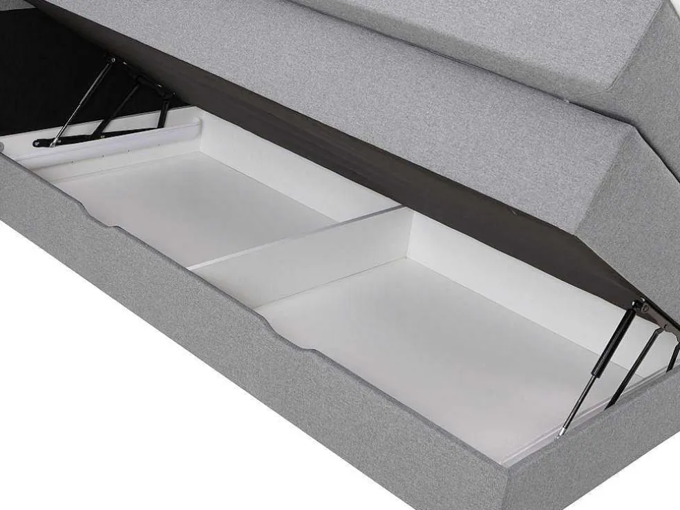 Set Boxspring Met Hoofdbord + Bedbodems Met Opbergruimte + Matras + Dekmatras - 180 X 200 Cm - Lichtgrijze Stof - Perama Van Palacio