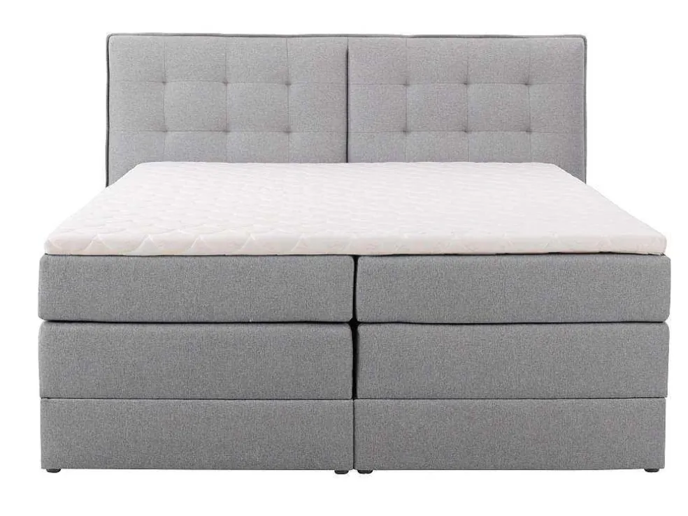 Set Boxspring Met Hoofdbord + Bedbodems Met Opbergruimte + Matras + Dekmatras - 180 X 200 Cm - Lichtgrijze Stof - Perama Van Palacio