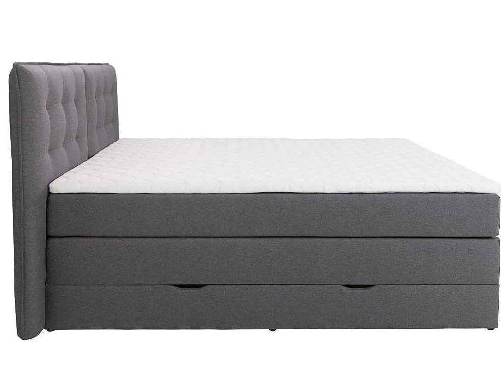 Set Boxspring Met Hoofdbord + Bedbodems Met Opbergruimte + Matras + Dekmatras - 160 X 200 Cm - Antracietkleurige Stof - Perama Van Palacio