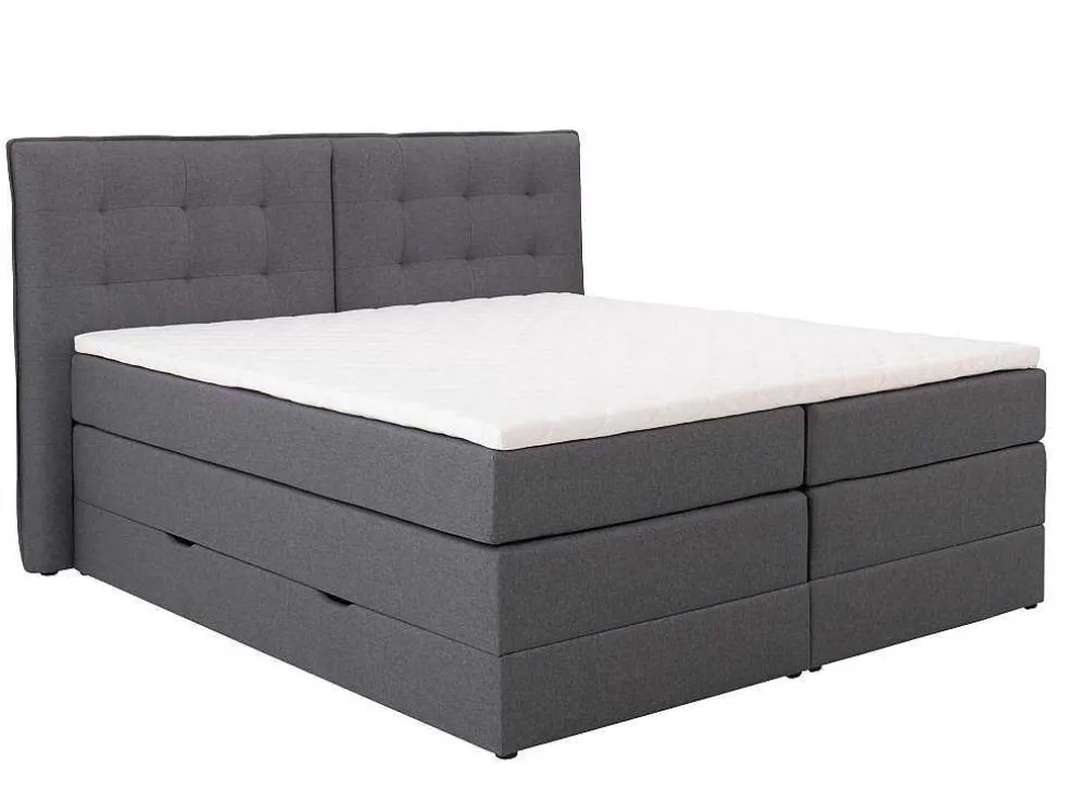 Set Boxspring Met Hoofdbord + Bedbodems Met Opbergruimte + Matras + Dekmatras - 160 X 200 Cm - Antracietkleurige Stof - Perama Van Palacio