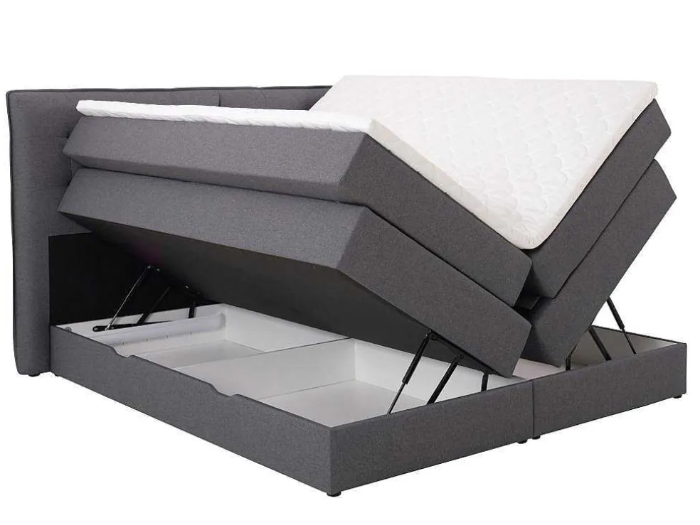 Set Boxspring Met Hoofdbord + Bedbodems Met Opbergruimte + Matras + Dekmatras - 160 X 200 Cm - Antracietkleurige Stof - Perama Van Palacio