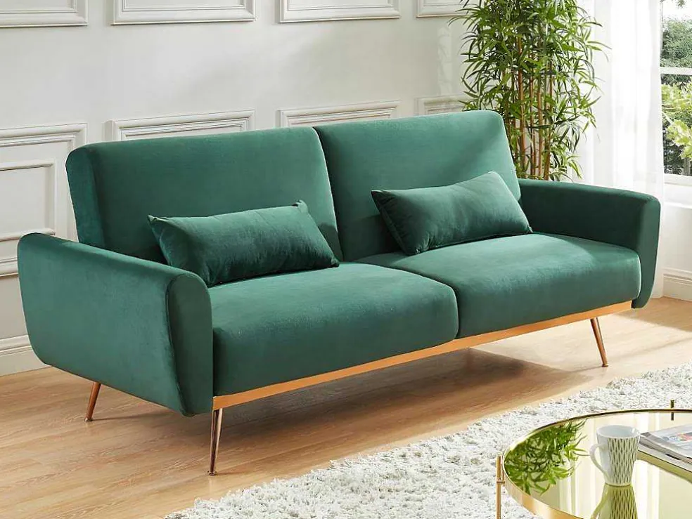 Set Donkergroene 3-Zitsslaapbank Launei En Taupekleurig Tapijt Dolce