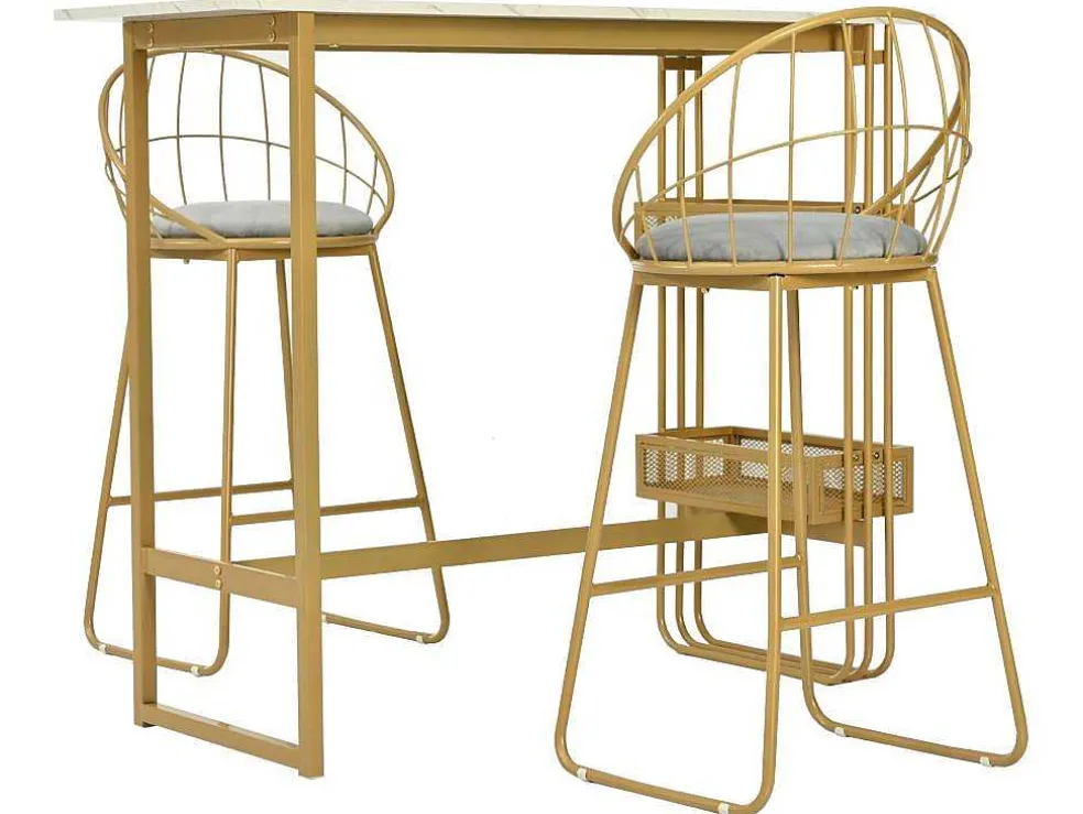 Set "Eat Standing": Bartafel En 2 Krukken - Metalen Structuur - Goud