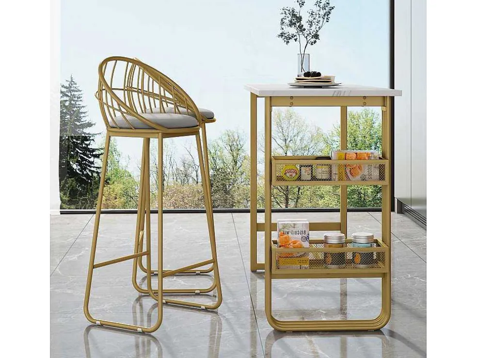 Set "Eat Standing": Bartafel En 2 Krukken - Metalen Structuur - Goud