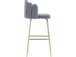 Set Van 2 Barkrukken - Fluweel En Metaal - Grijs