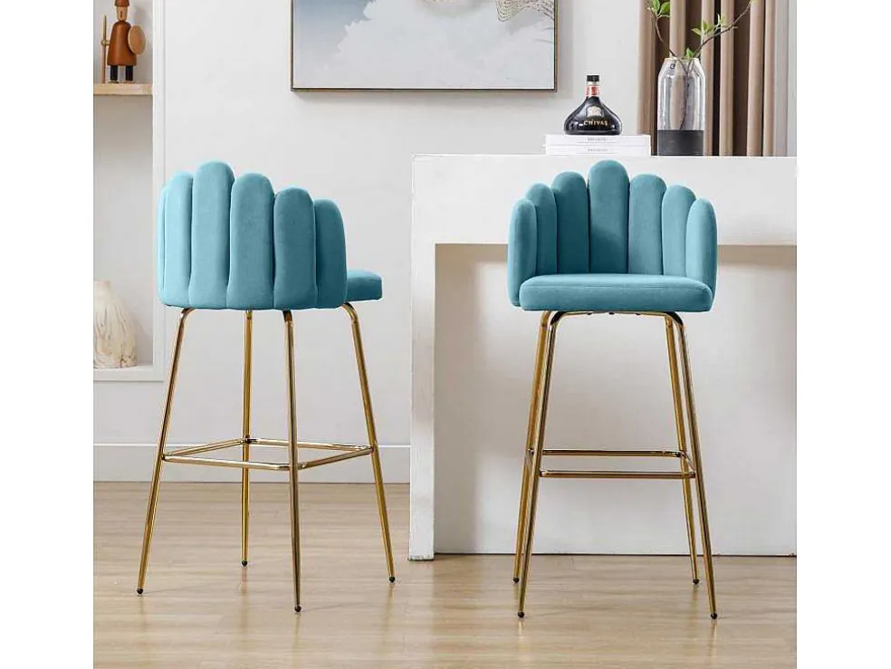 Set Van 2 Barkrukken - Fluweel En Metaal - Blauw