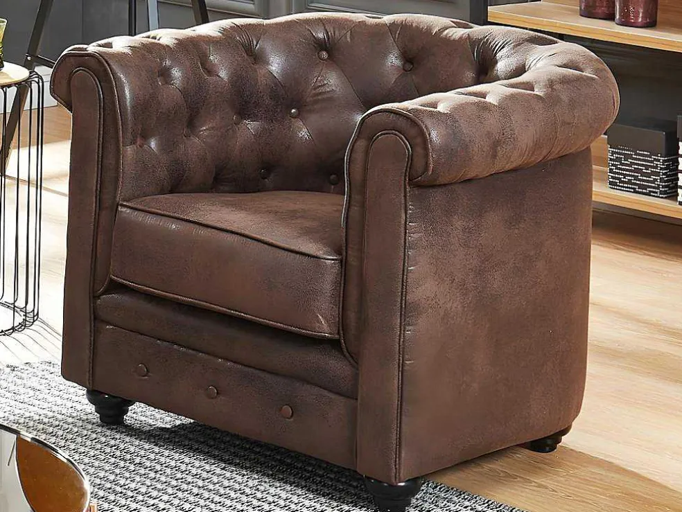 Set Van 2 Fauteuils Chesterfield Van Microvezel Met Vintage Look