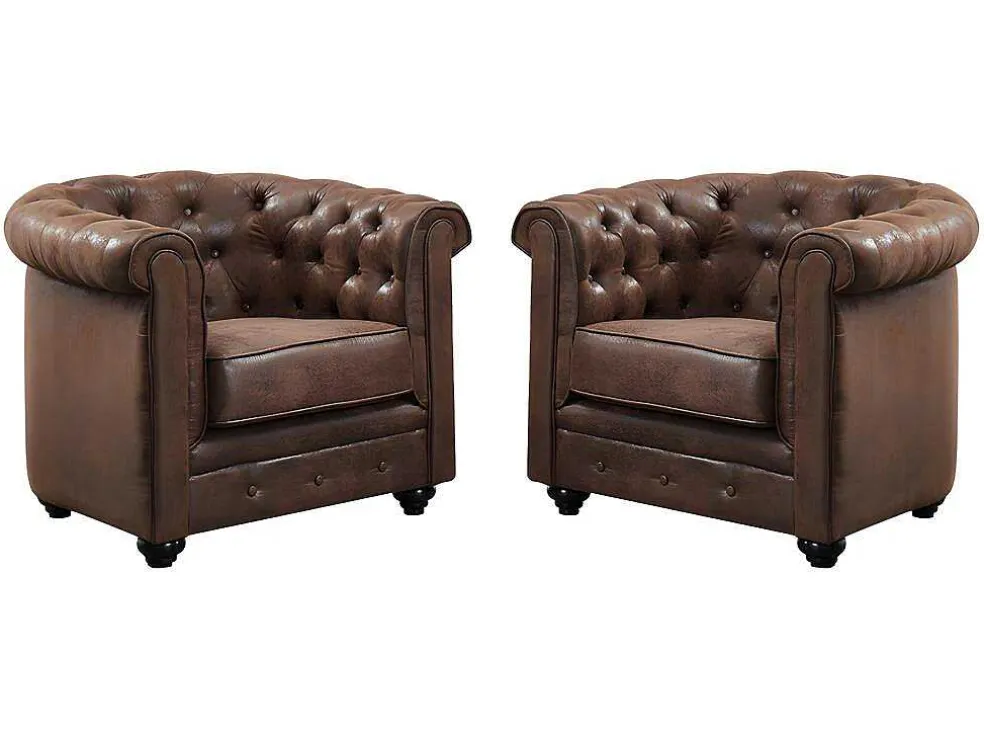 Set Van 2 Fauteuils Chesterfield Van Microvezel Met Vintage Look