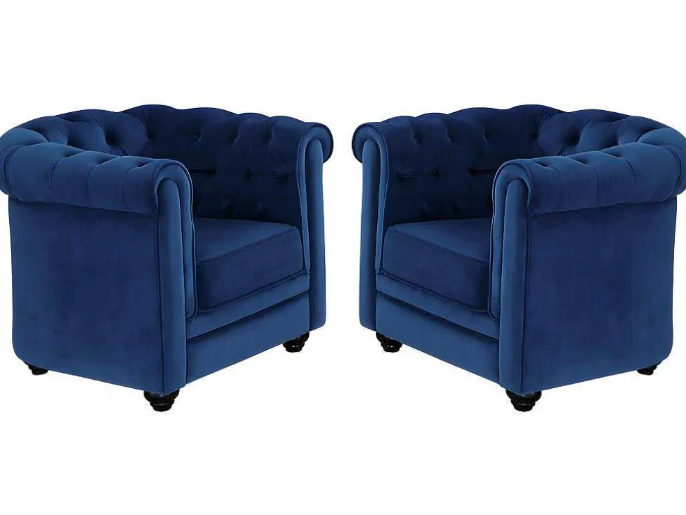 Set Van 2 Fauteuils Chesterfield - Fluweel - Konings Blauw