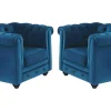Set Van 2 Fauteuils Chesterfield - Fluweel - Eend Blauw