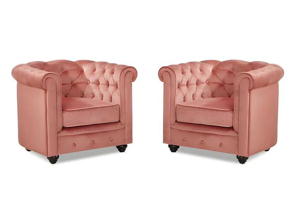 Set Van 2 Fauteuils Chesterfield - Fluweel - Pastel Roze