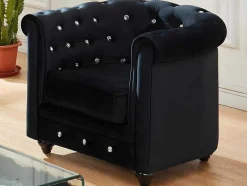 Set Van 2 Fauteuils Chesterfield - Fluweel - Zwart Met Kristallen Knopen