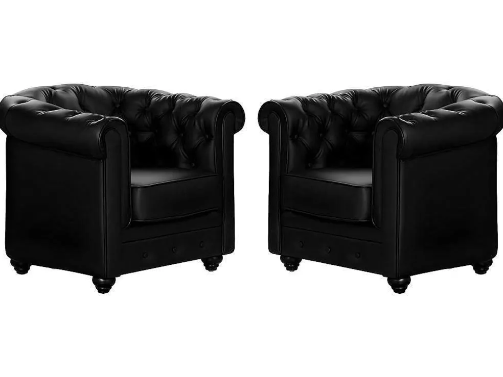 Set Van 2 Fauteuils Chesterfield Van Kunstleer - Zwart