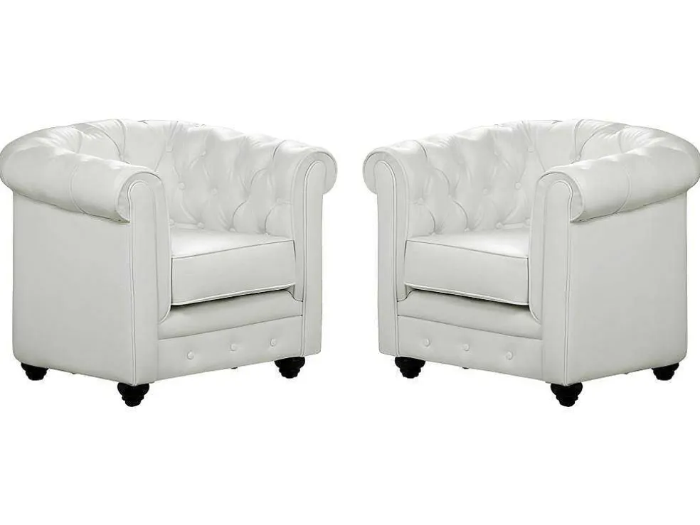 Set Van 2 Fauteuils Chesterfield Van Kunstleer - Wit