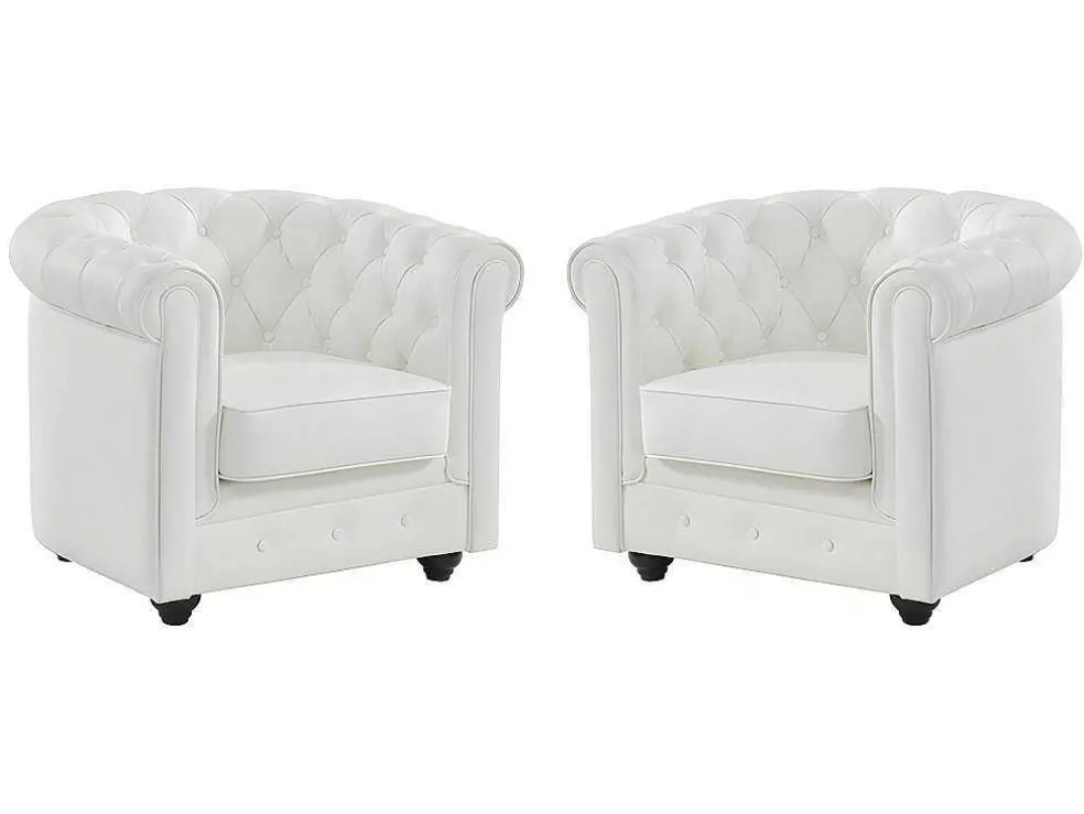 Set Van 2 Fauteuils Van Buffelleer Chesterfield - Wit