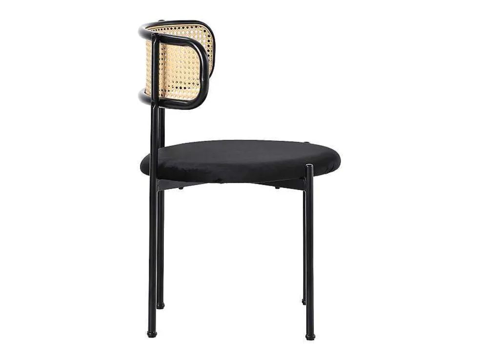 Set Van 2 Fluwelen En Rotan Stoelen - Metalen Poten - Zwart