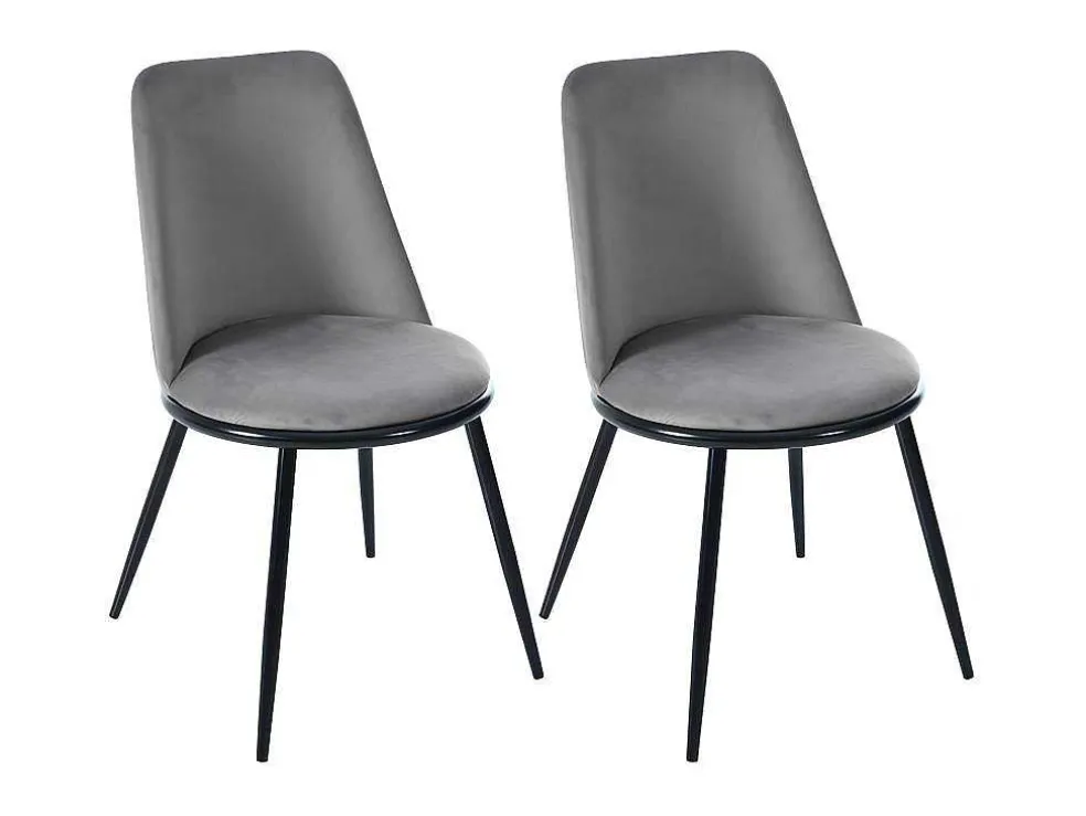 Set Van 2 Fluwelen Gestoffeerde Stoelen Met Rugleuning - Zwart Metalen Structuur - Grijs