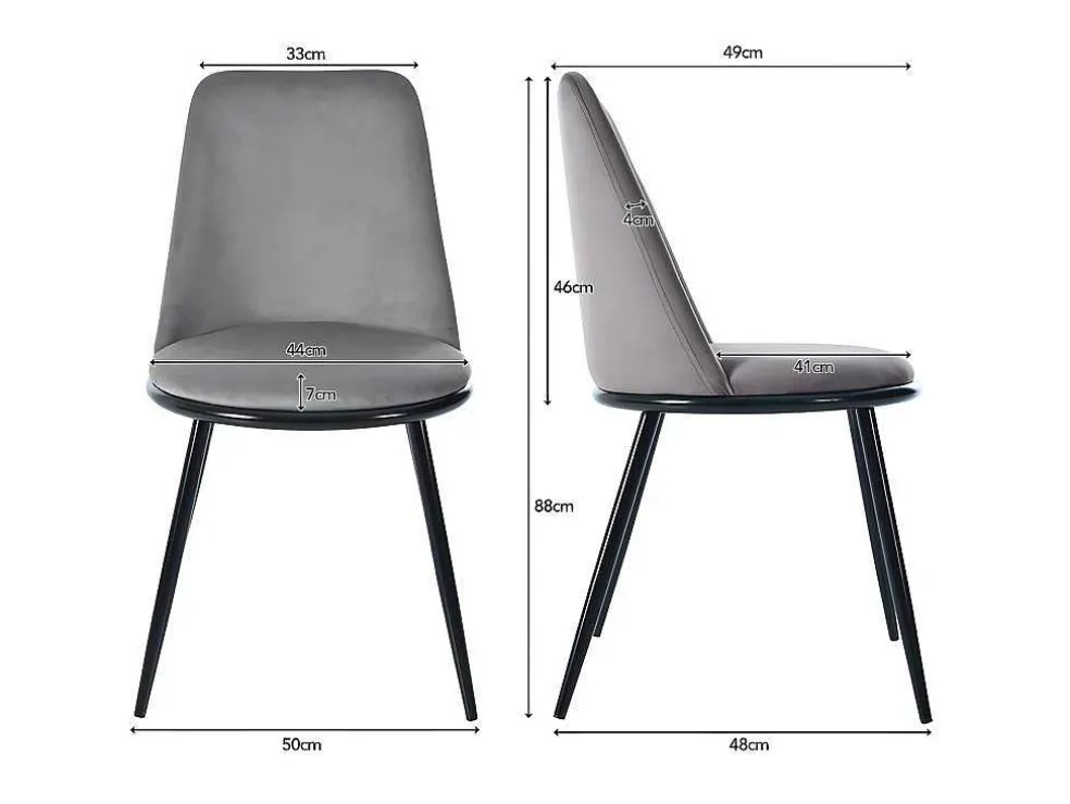 Set Van 2 Fluwelen Gestoffeerde Stoelen Met Rugleuning - Zwart Metalen Structuur - Grijs