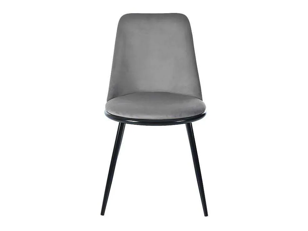 Set Van 2 Fluwelen Gestoffeerde Stoelen Met Rugleuning - Zwart Metalen Structuur - Grijs