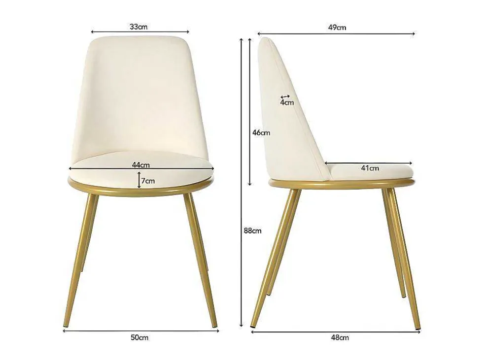 Set Van 4 Fluwelen Gestoffeerde Stoelen Met Rugleuning - Goud Metalen Structuur - Beige