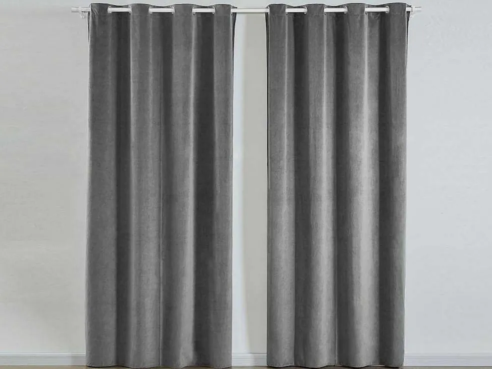 Set Van 2 Fluwelen Gordijnen - 140 X 260 Cm - Grijs - Ahtari