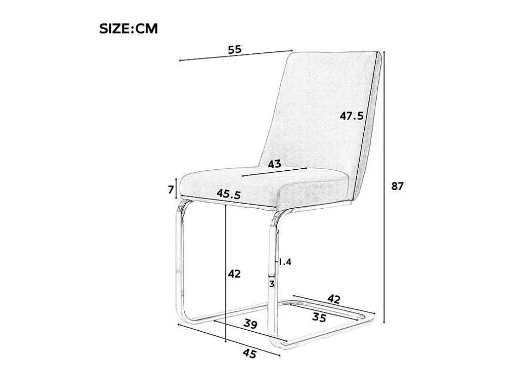 Set Van 2 Fluwelen Sledestoelen - Rugleuning Ruitpatroon - Onderstel Zilverkleurig Metaal - Beige