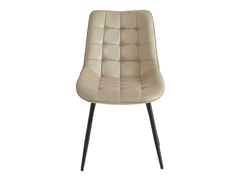 Set Van 6 Gewatteerde Stoelen - Velours En Zwart Metaal - Beige - Ollua