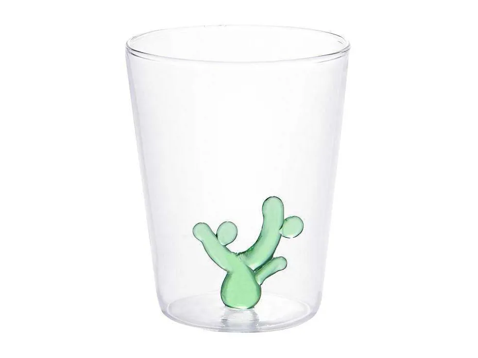 Set Van 4 Glazen Met Cactus - Transparant En Groen - O8 X H10 Cm - Puntia