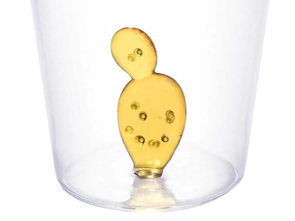 Set Van 4 Glazen Met Cactus - Transparant En Groen - O8 X H10 Cm - Puntia
