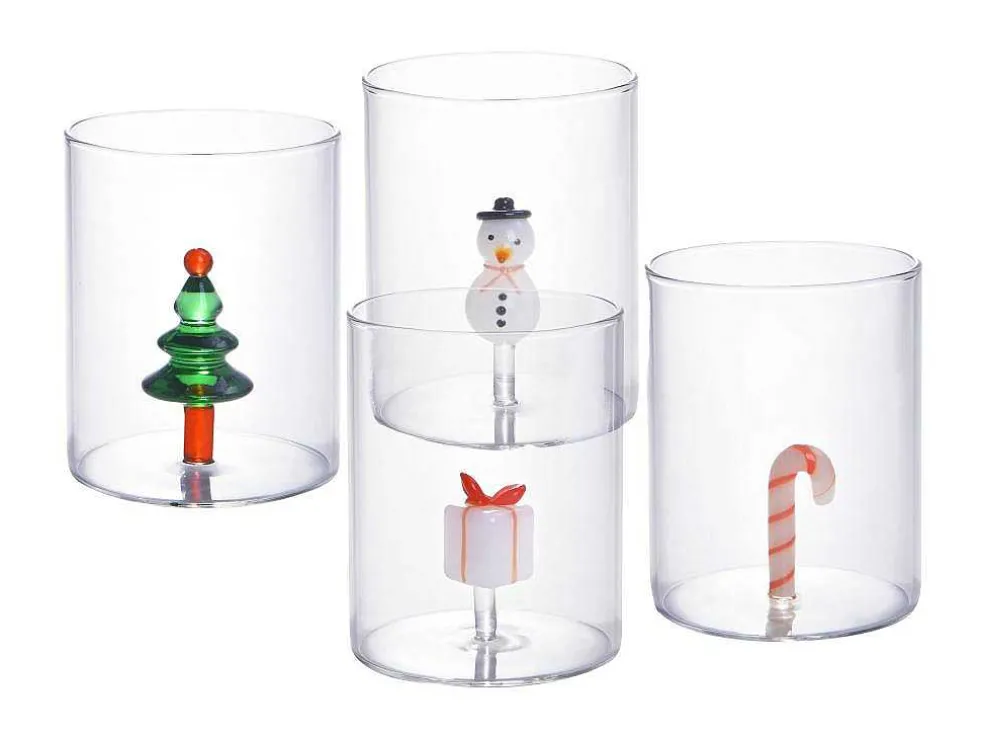 Set Van 4 Glazen Met Kerstmotieven - O7,5 X H9,5 Cm - Scopa