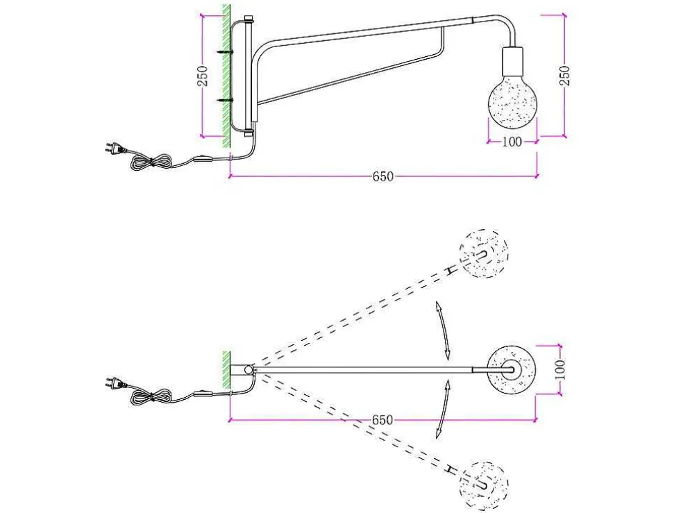 Set Van 2 Hangende Wandlampen - Metaal - L65 X D10 X H25 Cm - Zwart En Koperkleurig - Colwood.