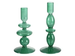 Set Van 2 Kandelaars - D9 X H21 Cm En D9 X H18,5 Cm - Glas - Groen - Kandie