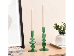 Set Van 2 Kandelaars - D9 X H21 Cm En D9 X H18,5 Cm - Glas - Groen - Kandie