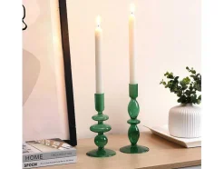 Set Van 2 Kandelaars - D9 X H21 Cm En D9 X H18,5 Cm - Glas - Groen - Kandie